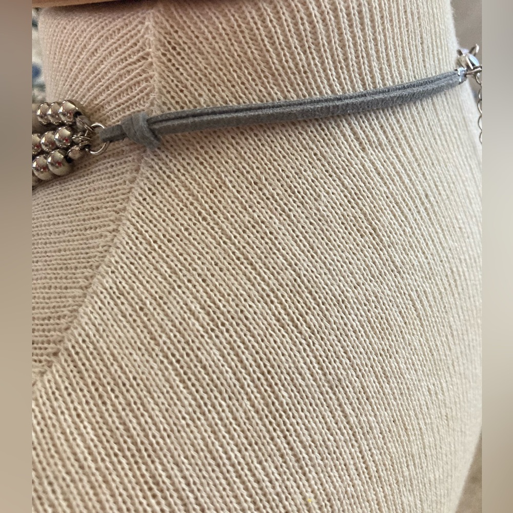 Boho Style Statement Necklace Silver, Gray, Cream… - image 4